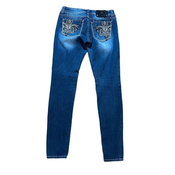 Miss Me Fleur De Lis Dark Wash Low Rise Skinny Jeans Size 28 JP5182G - Picture 8 of 10
